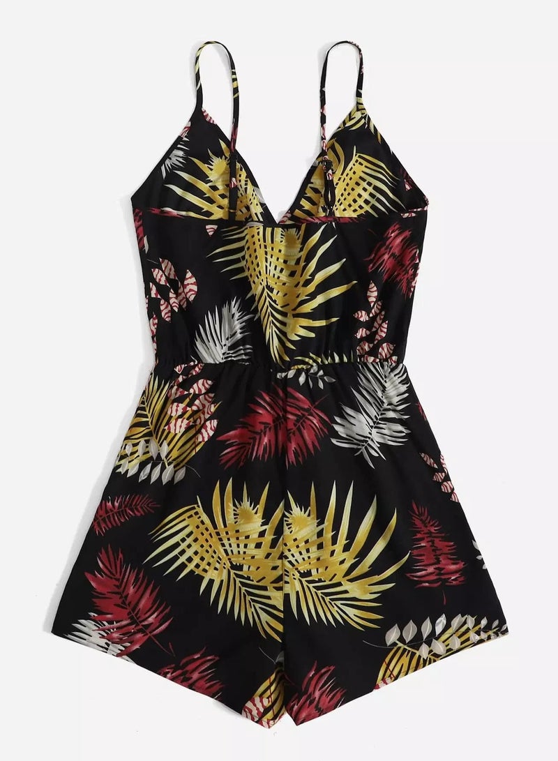 Surplice Neck Tropical Print Slip Romper - Image 2