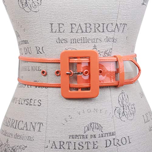 Beltiscool Women's 2" Wide Color-Trimmed Patent Leather Transparent Jelly Clear Belt, Orange | M/L - 36" - Image 2