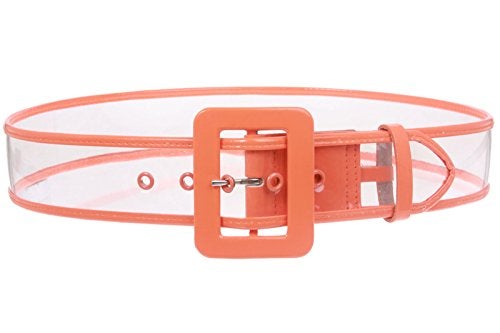 Beltiscool Women's 2" Wide Color-Trimmed Patent Leather Transparent Jelly Clear Belt, Orange | M/L - 36" - Image 5