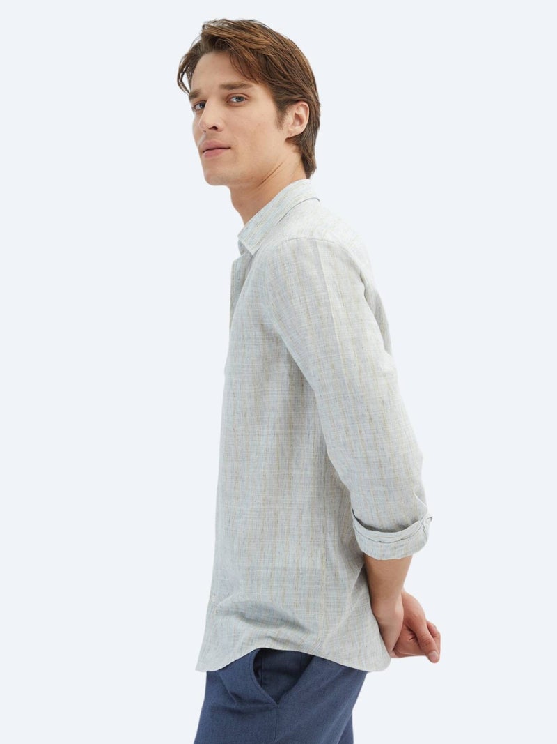 Kip Blue Striped Regular Fit Long Weaving Casual Cotton Blended Shirt - Image 5