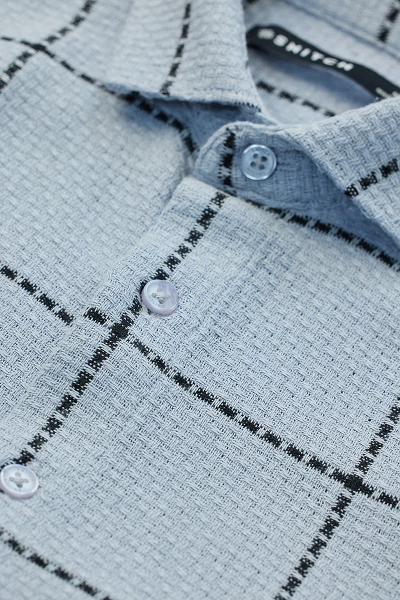 سنيتش Light Blue Checkered Half Sleeve Slim Fit Shirt
