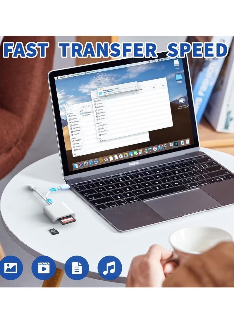 Sd Card Reader with 1+3 charging cable for iPhone iPad Camera,Dual Card Slot Memory Card Reader Supports SD and TF Card Trail Camera Viewer Sd Card Adapter Portable Micro Sd Card Reader Plug and Play - Image 5