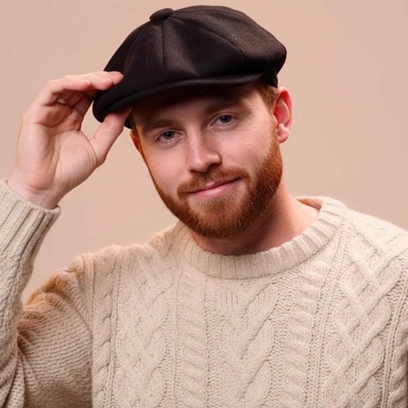 Biddy Murphy Irish Donegal Tweed Cap 100% Wool Flat Cap Traditional 8 Piece with Button Fastening, Black Medium - Image 2