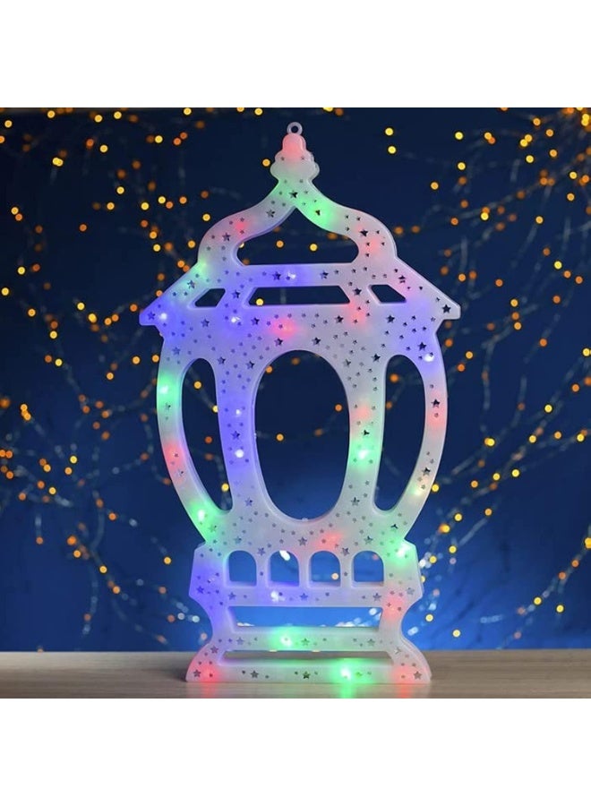 Plastic Ramadan Lantern 40cm , Electric Ramadan Fanous with Colorful LED Lights, Multicolor Decorative Lantern for Home Wall Ramadan Decoration, 9V - Image 2