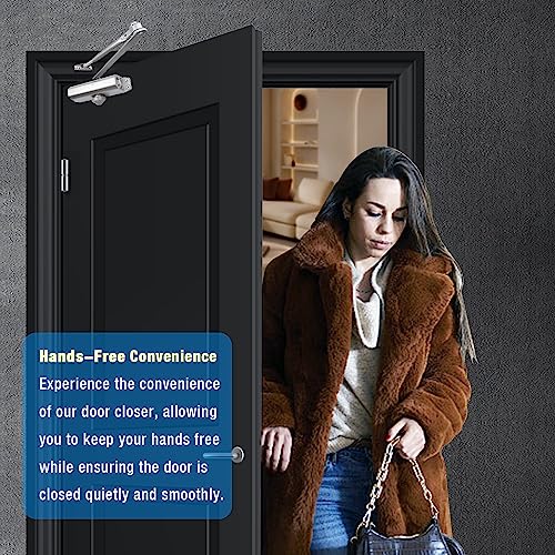 Ougourim Door Closers Commercial Heavy Duty Automatic Door Closer Residential Grade 3 Spring Hydraulic Door Closer Silver Aluminium - Image 2