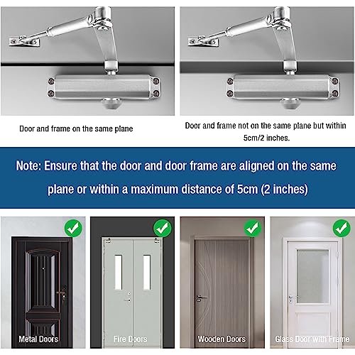 Ougourim Door Closers Commercial Heavy Duty Automatic Door Closer Residential Grade 3 Spring Hydraulic Door Closer Silver Aluminium - Image 4