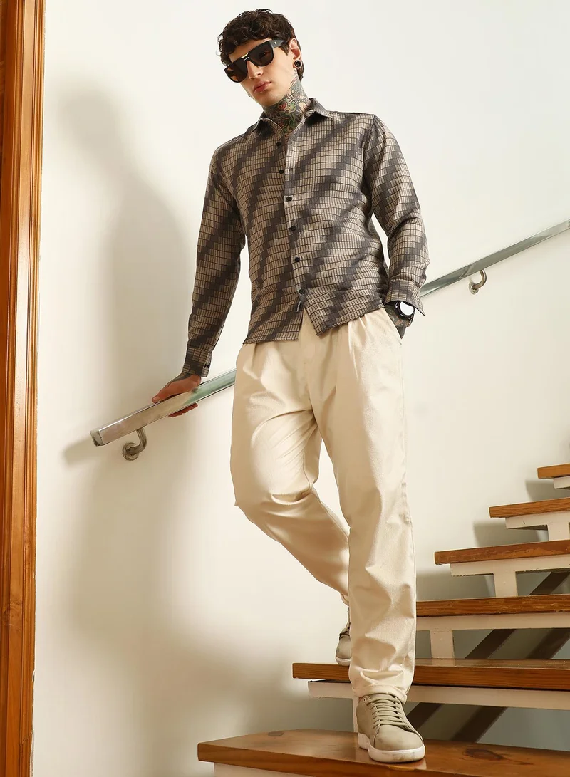 CAHOOT  Men's Diagonal Check Slim Fit Shirt - Cotton Polyester Blend for Men | Best Price UAE