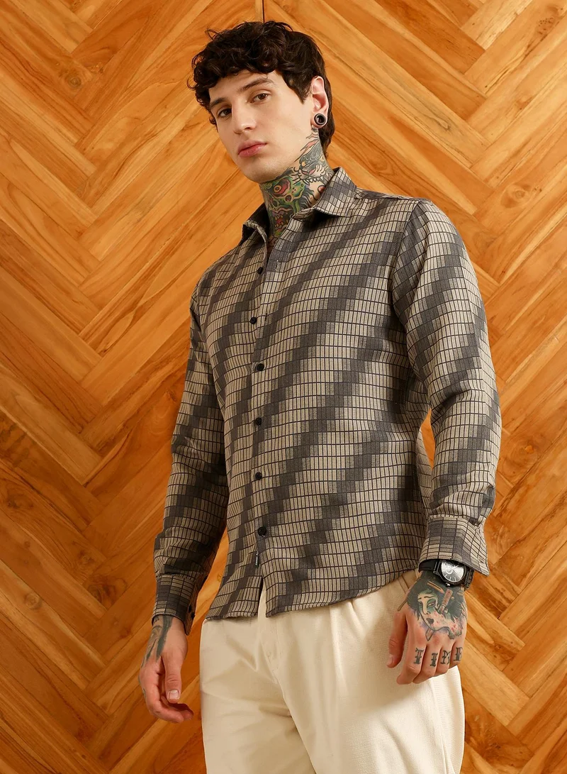 CAHOOT  Men's Diagonal Check Slim Fit Shirt - Cotton Polyester Blend for Men | Best Price UAE
