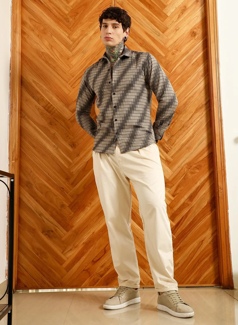 CAHOOT  Men's Diagonal Check Slim Fit Shirt - Cotton Polyester Blend for Men | Best Price UAE