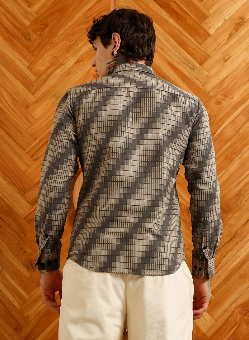 CAHOOT  Men's Diagonal Check Slim Fit Shirt - Cotton Polyester Blend for Men | Best Price UAE