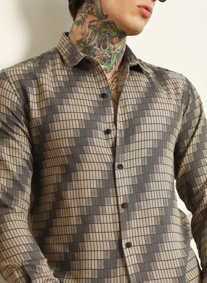 CAHOOT  Men's Diagonal Check Slim Fit Shirt - Cotton Polyester Blend for Men | Best Price UAE