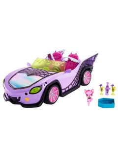 MONSTER HIGH Toy Car, Ghoul Mobile With Pet & Cooler Accessories, Purple Doll-Sized Convertible With Spiderweb Details  - Image 1