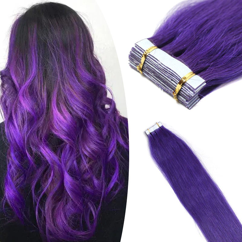 Yotty Hair Extensions Tape in Seamless Skin Weft Remy Human Hair 16Inch 10Pcs Purple