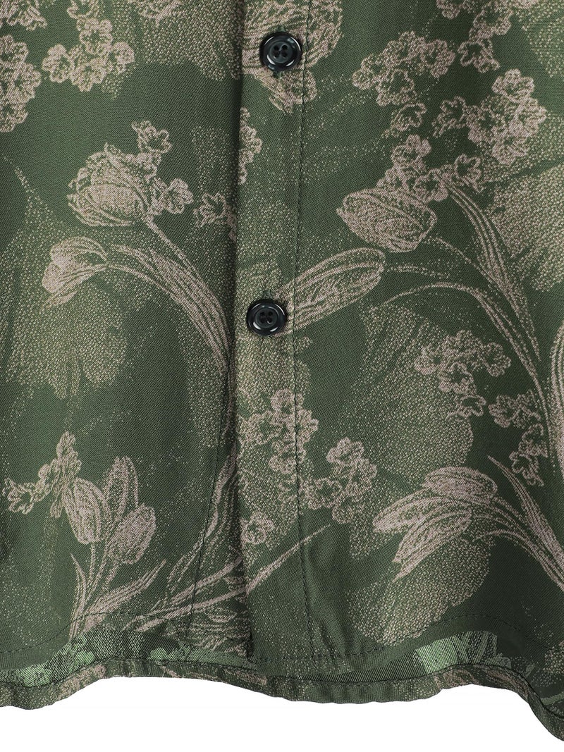 JOTOOK Mens Hawaiian Shirt Short Sleeve Button Down Tropical Shirts Casual Floral Summer Beach Shirt XX-Large ArmyGreen - Image 5