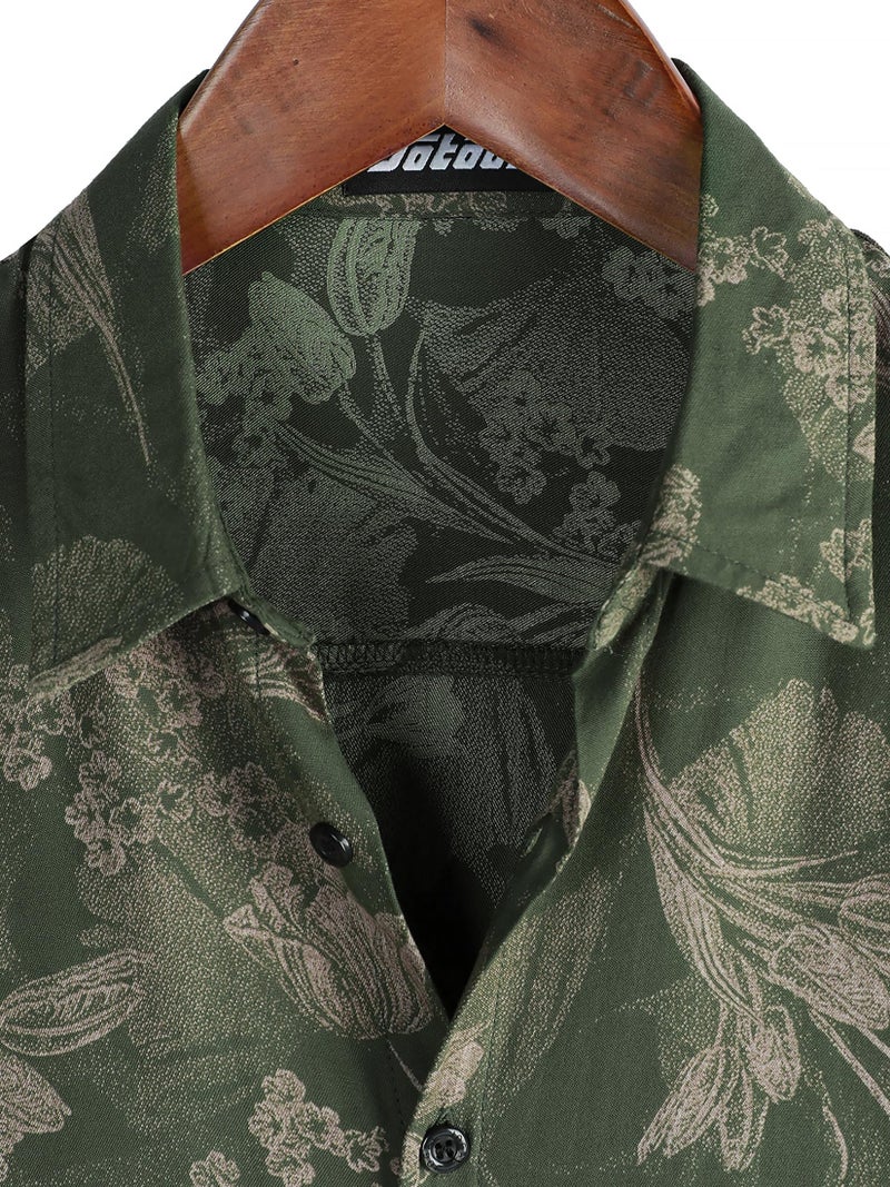 JOTOOK Mens Hawaiian Shirt Short Sleeve Button Down Tropical Shirts Casual Floral Summer Beach Shirt XX-Large ArmyGreen - Image 3