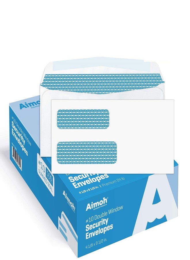 Aimoh 500#10 Double Window Security Business Mailing Envelopes - for Invoices, Statements and Legal Documents - GUMMED Closure, Security Tinted - Size 4-1/8 x 9-1/2 - White - 24 LB - 500 Count (30101) - Image 1