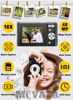 Mi VAZA Autofocus Digital Camera for Kids - FHD 1080P 48MP - Rechargeable Compact Mini Camera with 16X Digital - Portable Pocket Camera - With 64GB Memory Card  - Image 1