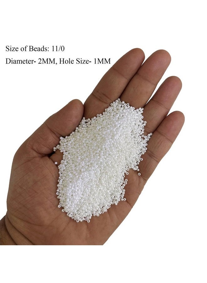 EmbroideryMaterial 11/0 Glass Stone Pearls, White Seed Beads, Raw Materials for Making Toran, Beads for Jewellery Making, Bag Decoration, Embroidery, Craft - White Muthyalu (2MM/100 Grams) - Image 3