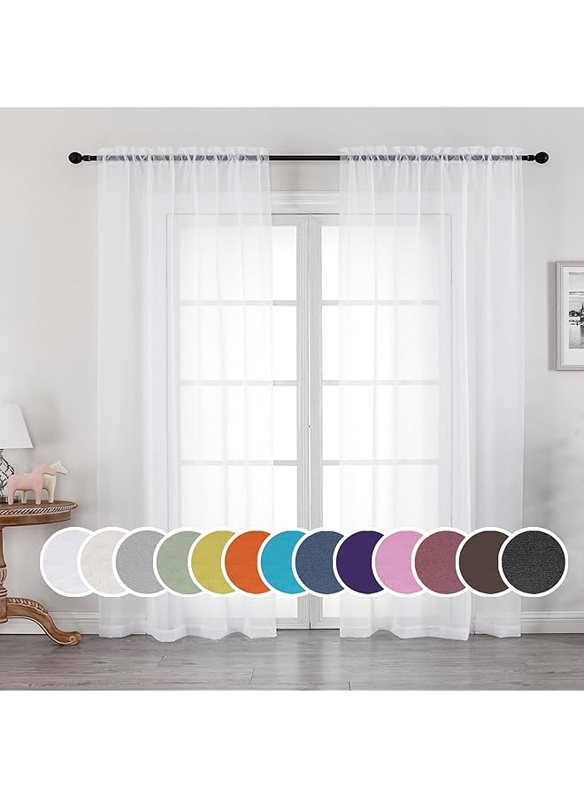 إيروريكس ستائر شفافة بيضاء بطول 96 بوصة ستائر شفافة أنيقة لنافذة غرفة النوم ستائر شفافة من الفوال ستائر معالجة لغرفة المعيشة قطعتان لكل منهما 42 بوصة عرض × 96 بوصة طول - Image 1