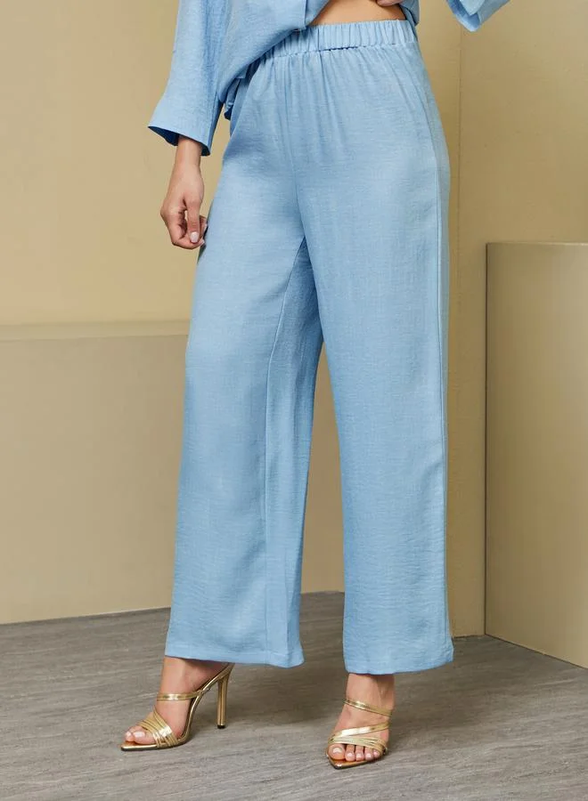ستايلي Regular Fit Longline Shirt and Wide Leg Pants Modest Set