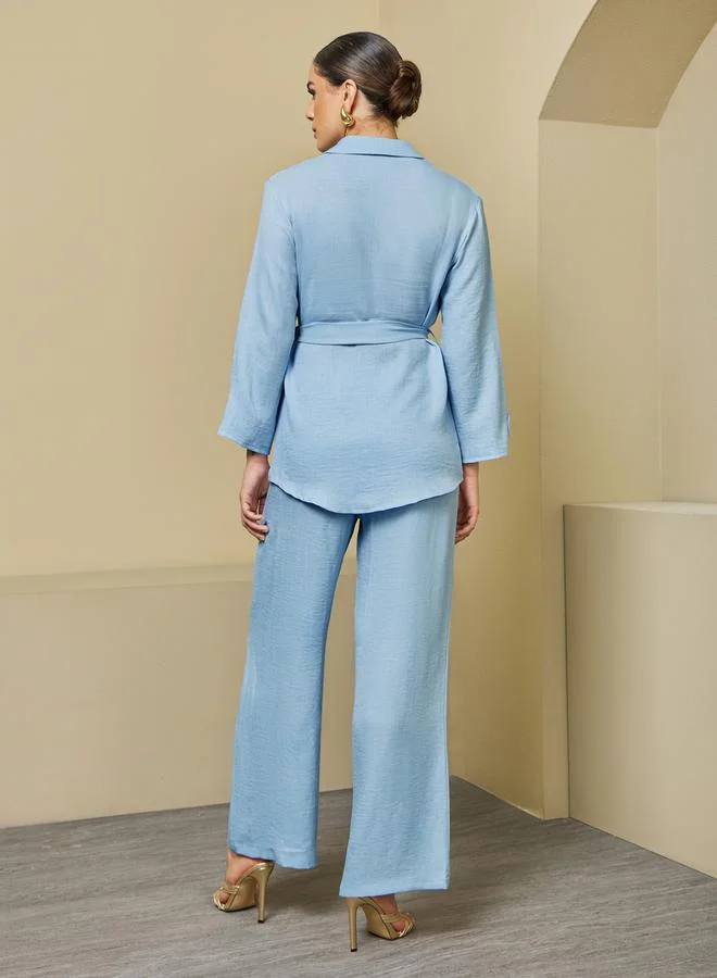 ستايلي Regular Fit Longline Shirt and Wide Leg Pants Modest Set