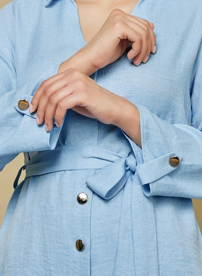 ستايلي Regular Fit Longline Shirt and Wide Leg Pants Modest Set