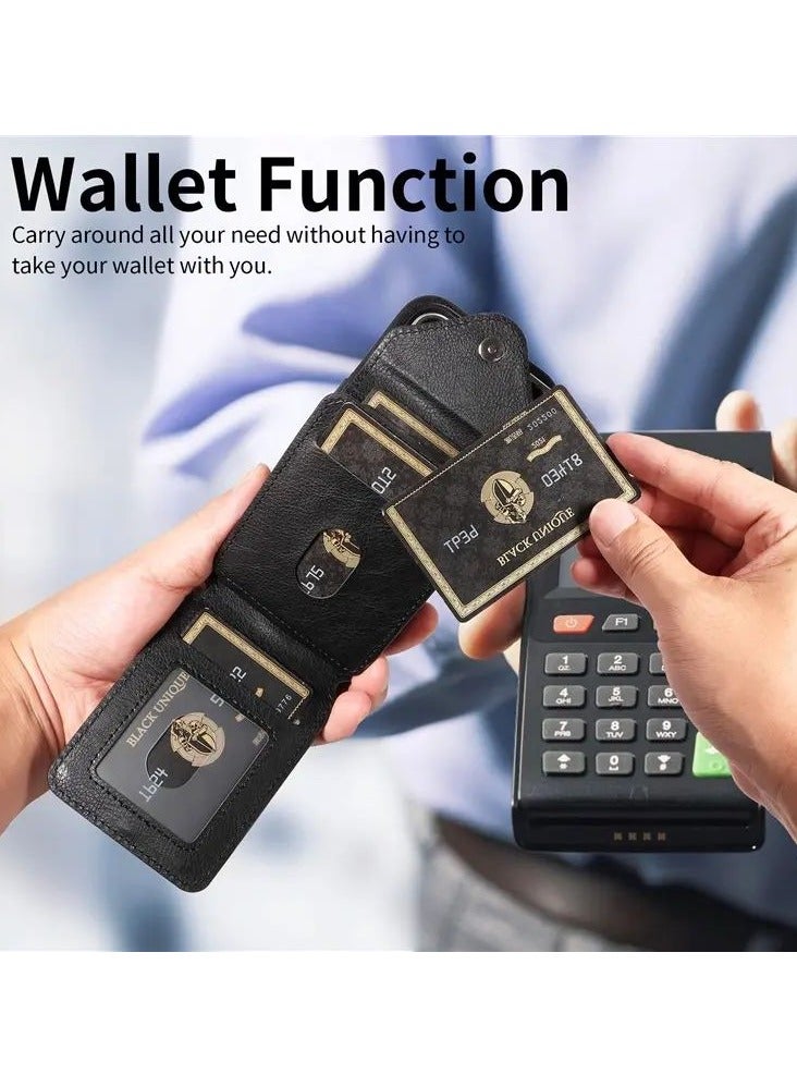 Color Fans Samsung Galaxy S24 Ultra Kickstand Cover Card Holder Leather Cell Phone Case - Black  - Image 5