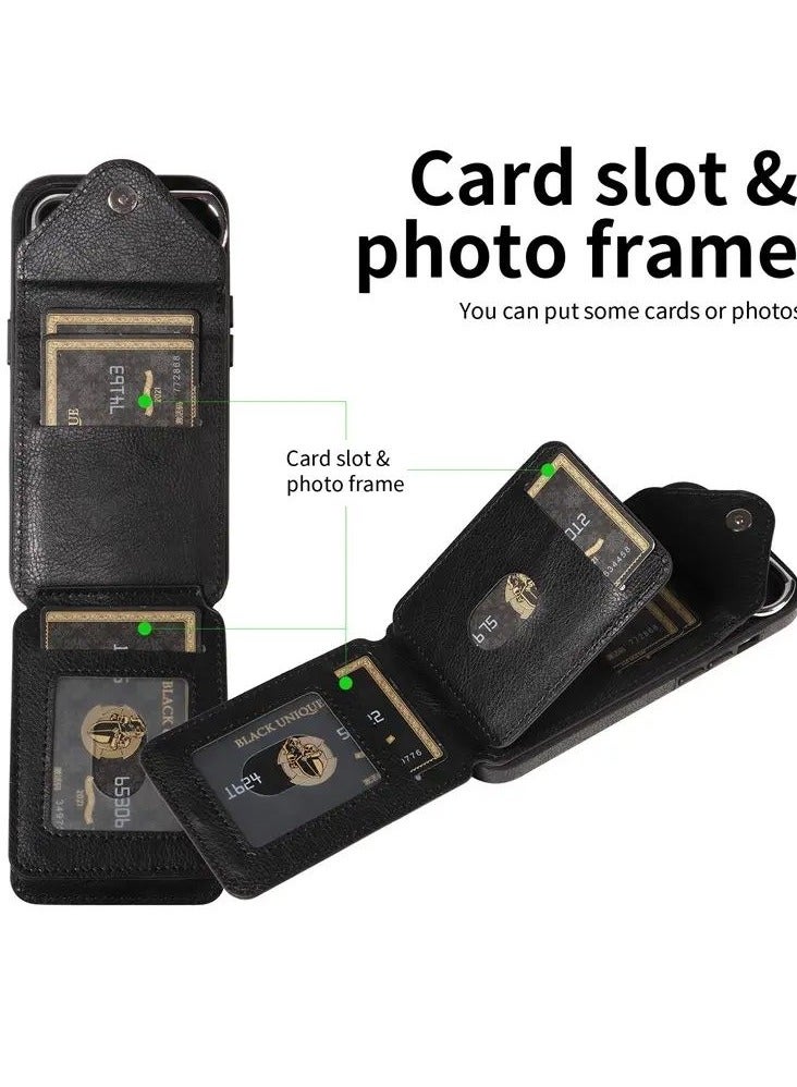 Color Fans Samsung Galaxy S24 Ultra Kickstand Cover Card Holder Leather Cell Phone Case - Black  - Image 4