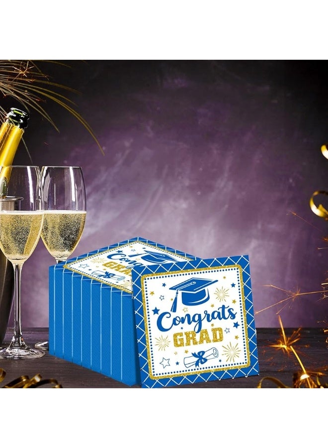 Tevxj مناديل تهنئة التخرج لاحتفالات التخرج 2024 زرقاء تهنئة التخرج مناديل ورقية ذات طابع احتفالي (50 عبوة) - Image 1