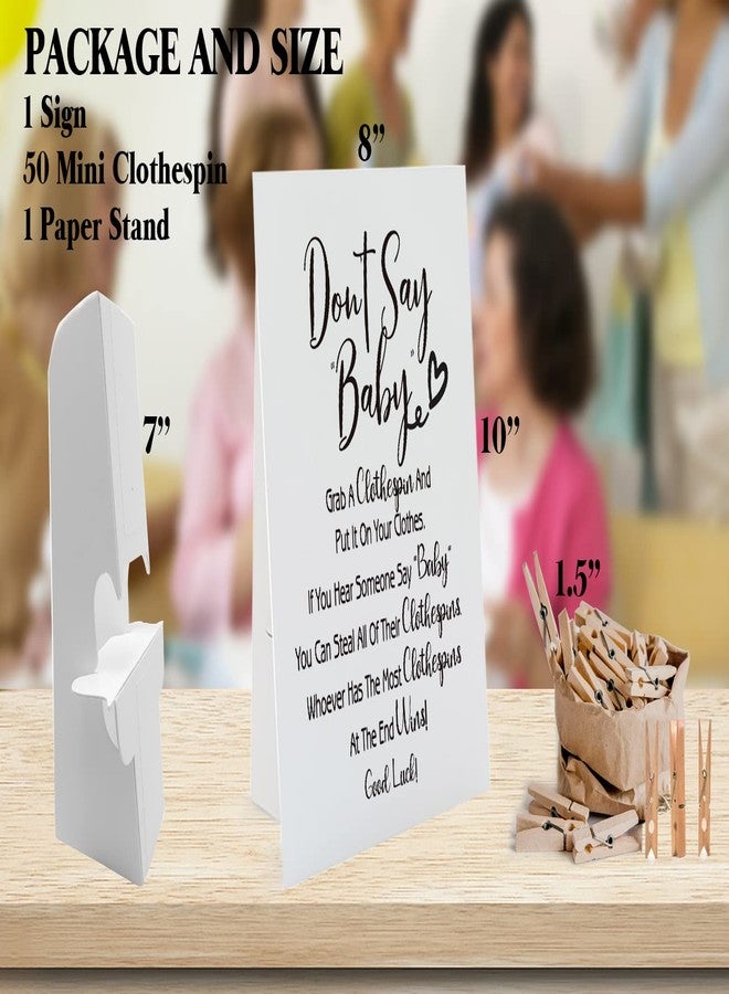 GNATV Don't Say Baby Game, One 8x10 Sign Equipped Standing Rack, 50 Mini Clothespins, Baby Shower Games, Gender Reveal Games, Baby Shower Decoration, Gender Neutral, NB002 - Image 3