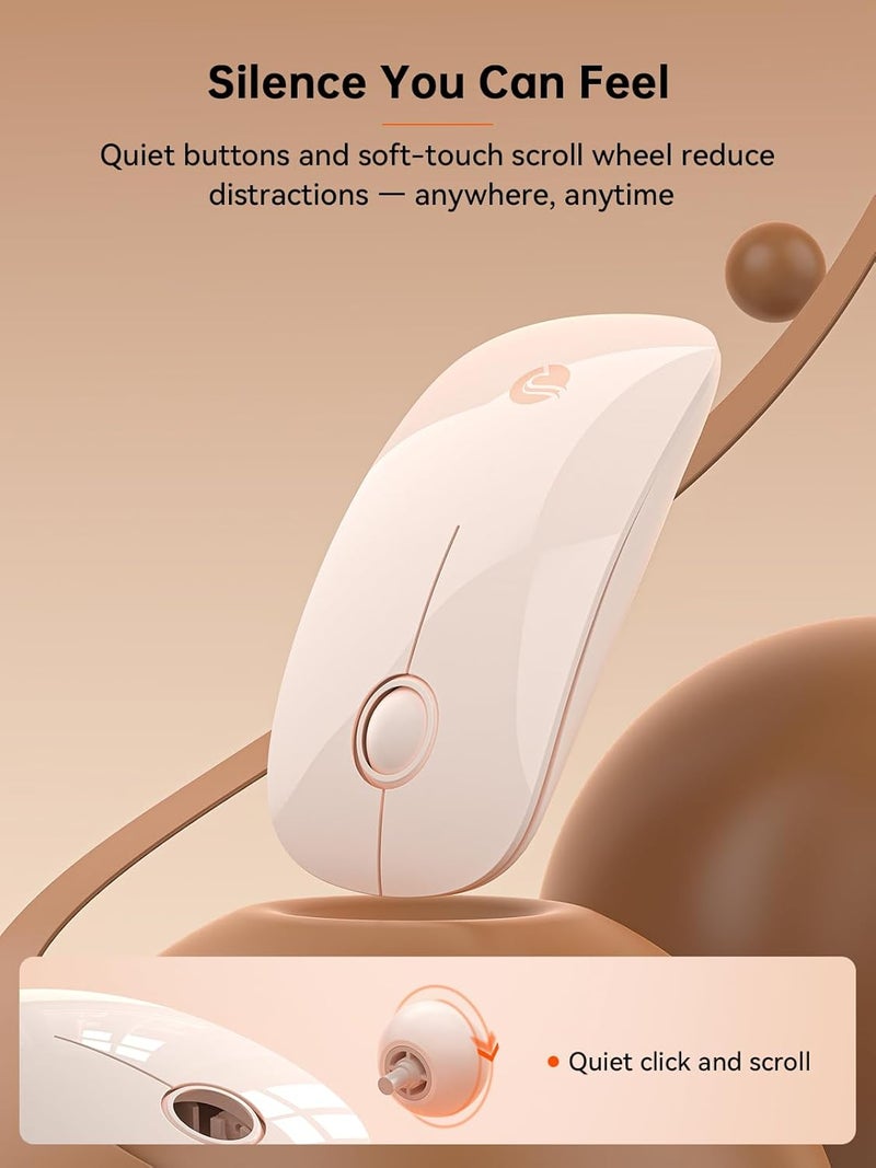 RAPIQUE R306C USB C Wireless Mouse, Type-C 2.4GHz Portable Computer Mouse, Silent Click, Ultra-Slim, 3-Speed DPI, 480 Hours Battery Life, for USB-C Laptops, MacBook, iPad, MacOS - Flesh Pink - Image 5