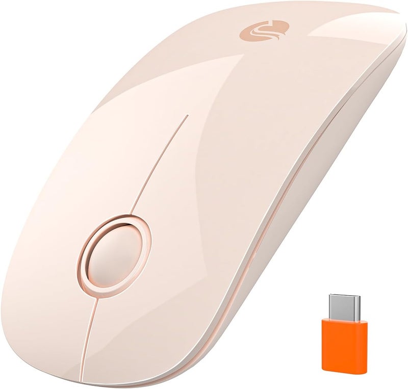 RAPIQUE R306C USB C Wireless Mouse, Type-C 2.4GHz Portable Computer Mouse, Silent Click, Ultra-Slim, 3-Speed DPI, 480 Hours Battery Life, for USB-C Laptops, MacBook, iPad, MacOS - Flesh Pink - Image 1