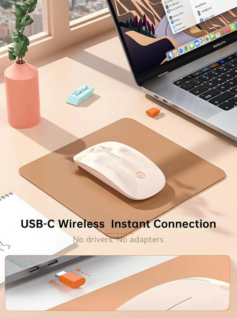 RAPIQUE R306C USB C Wireless Mouse, Type-C 2.4GHz Portable Computer Mouse, Silent Click, Ultra-Slim, 3-Speed DPI, 480 Hours Battery Life, for USB-C Laptops, MacBook, iPad, MacOS - Flesh Pink - Image 2