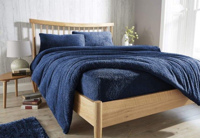 TEDDY FLEECE EXTRA DEEP FITTED SHEET COSY WARM FLUFFY FITTED BED SHEETS NAVY DOUBLE