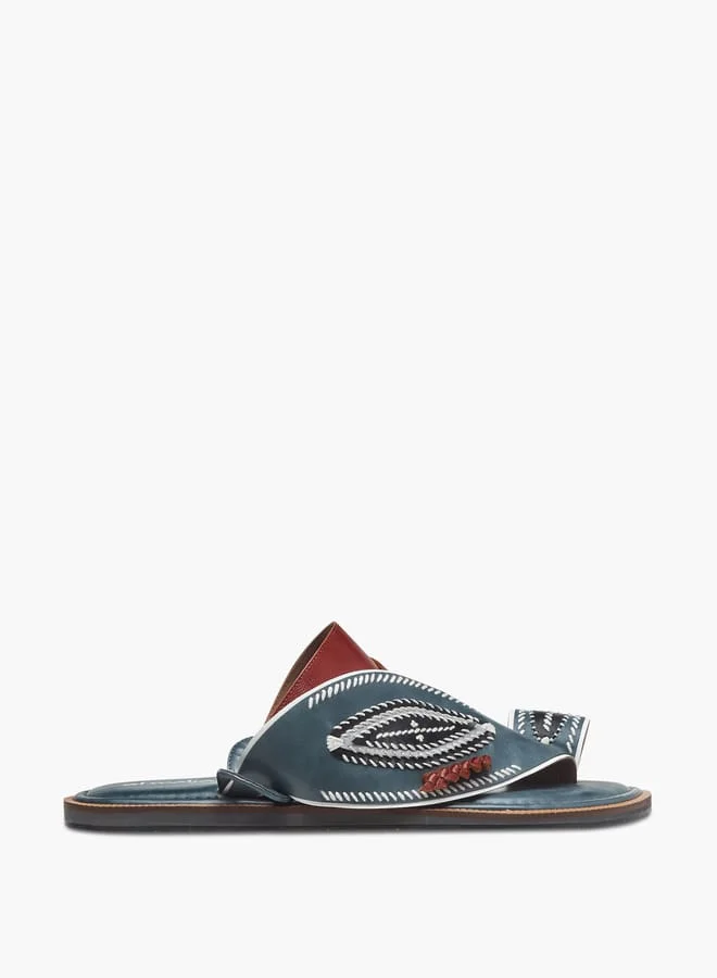 Al Waha Men Embroidered Slip-On Arabic Sandals with Toe Loop