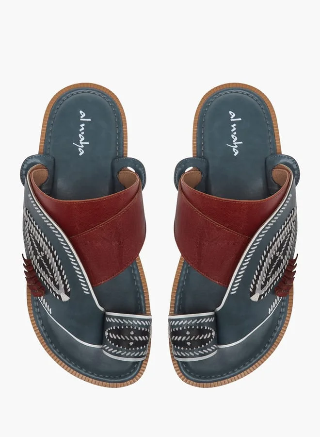 Al Waha Men Embroidered Slip-On Arabic Sandals with Toe Loop