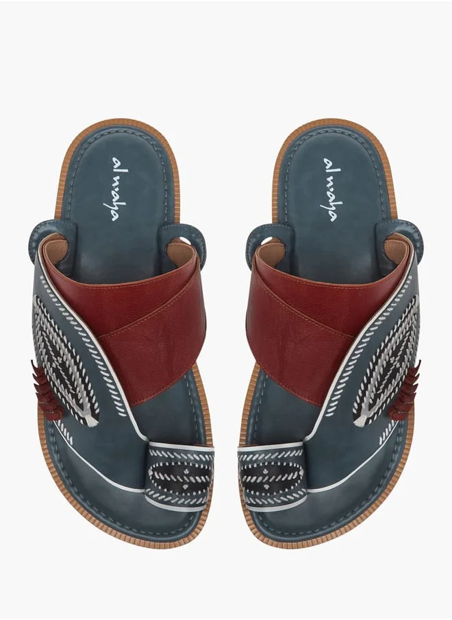Al Waha Men Embroidered Slip-On Arabic Sandals with Toe Loop