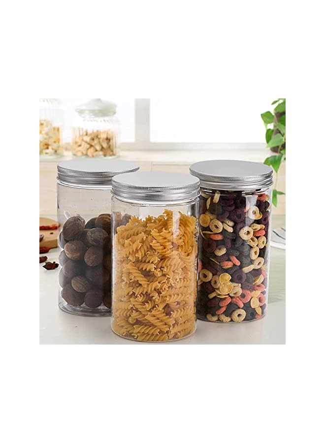 ECVV جرار زجاجية بلاستيكية دائرية شفافة مع أغطية معدنية مضلعة فضية، 30 أونصة أسطوانات مستقيمة حاويات تخزين للغذاء والتخزين المنزلي (12 عبوة) - Image 3