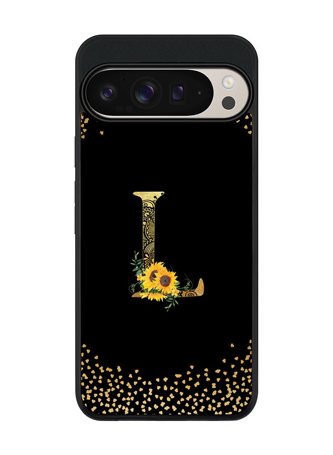 Stylizedd For Google Pixel 9 Pro XL Case,Slim fit Camera Protection, Shockproof Thin Phone cover - Custom Floral Monogram - L ( Black ) - Image 1