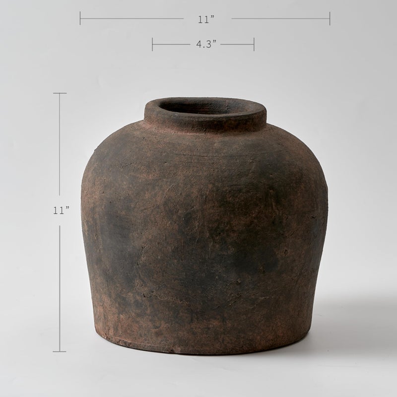 LB2 Brown Ceramic Large Vase, 11" Tall Zen Style vase, Terra Cotta Pitcher, Distressed Farmhouse Decor, Pottery Decorative Flower for Home Decor (B - Brown 11") - Image 2