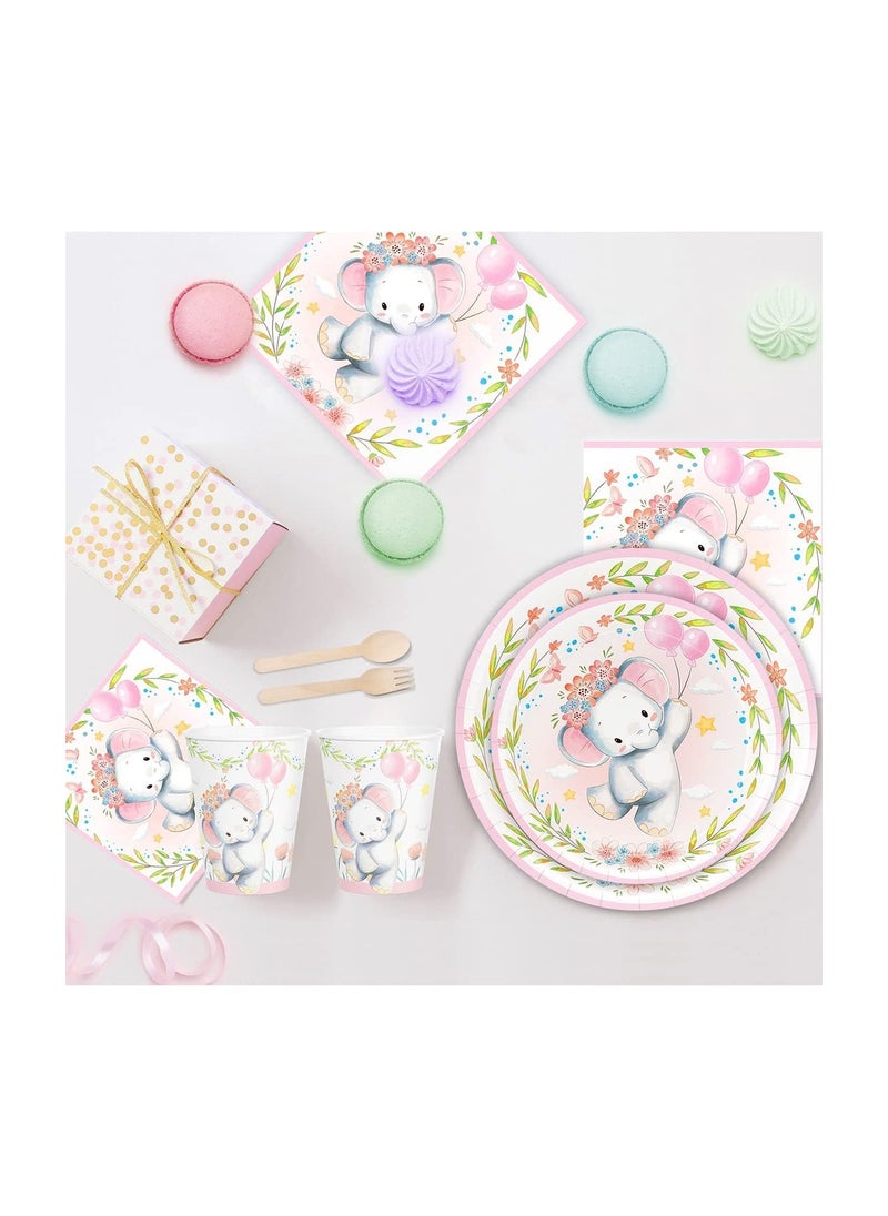 KASTWAVE - Elephant Baby Shower Party Plates Girls, Elephant Baby Shower Party Decorations for Girl, Pink Elephant Baby Girl Shower or Birthday Party Decoration, Pink Baby Girl Shower Decorations (50PCS) - Image 1