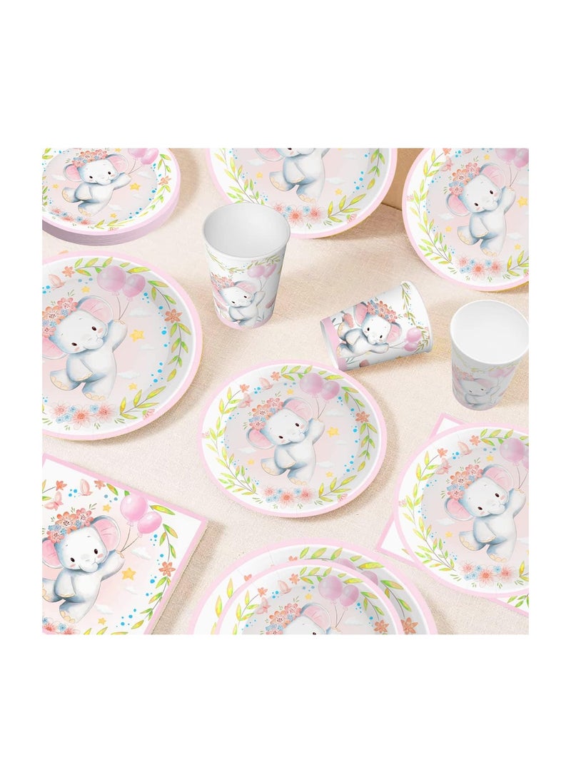 KASTWAVE - Elephant Baby Shower Party Plates Girls, Elephant Baby Shower Party Decorations for Girl, Pink Elephant Baby Girl Shower or Birthday Party Decoration, Pink Baby Girl Shower Decorations (50PCS) - Image 1