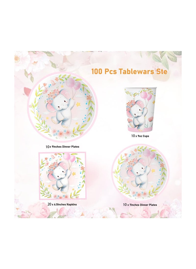KASTWAVE - Elephant Baby Shower Party Plates Girls, Elephant Baby Shower Party Decorations for Girl, Pink Elephant Baby Girl Shower or Birthday Party Decoration, Pink Baby Girl Shower Decorations (50PCS) - Image 1