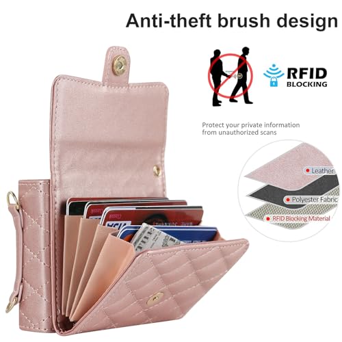 XIMAND for Samsung Galaxy Z Flip 6 Accordion Crossbody Wallet Case, 4 Card Slots, RFID Blocking, and Adjustable Strap - Stylish and Versatile Accessory for The Modern Chic Woman (Rose Gold) - Image 5