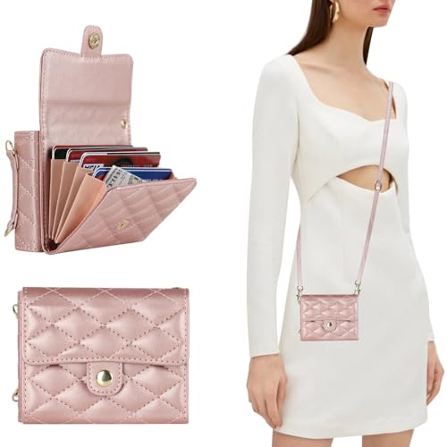 XIMAND for Samsung Galaxy Z Flip 6 Accordion Crossbody Wallet Case, 4 Card Slots, RFID Blocking, and Adjustable Strap - Stylish and Versatile Accessory for The Modern Chic Woman (Rose Gold) - Image 2
