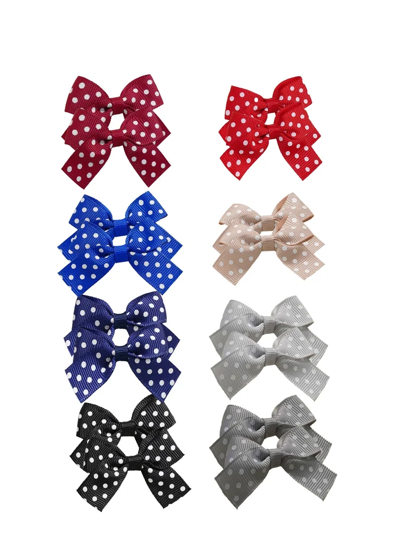 Lion Llama 2 Inch Polka Dot Ribbon Hair Clips set for kids and school Girls, Decorative Hair Bows for Hairstyles, Parties, Gifts & Everyday Use -School Colors (16 pcs)