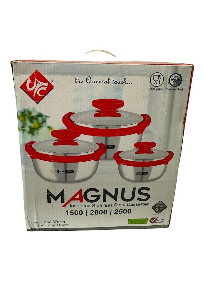 UTC Magnus insulated stainless steel casserole Set of 3 pieces -1500ml, 2000ml and 2500ml