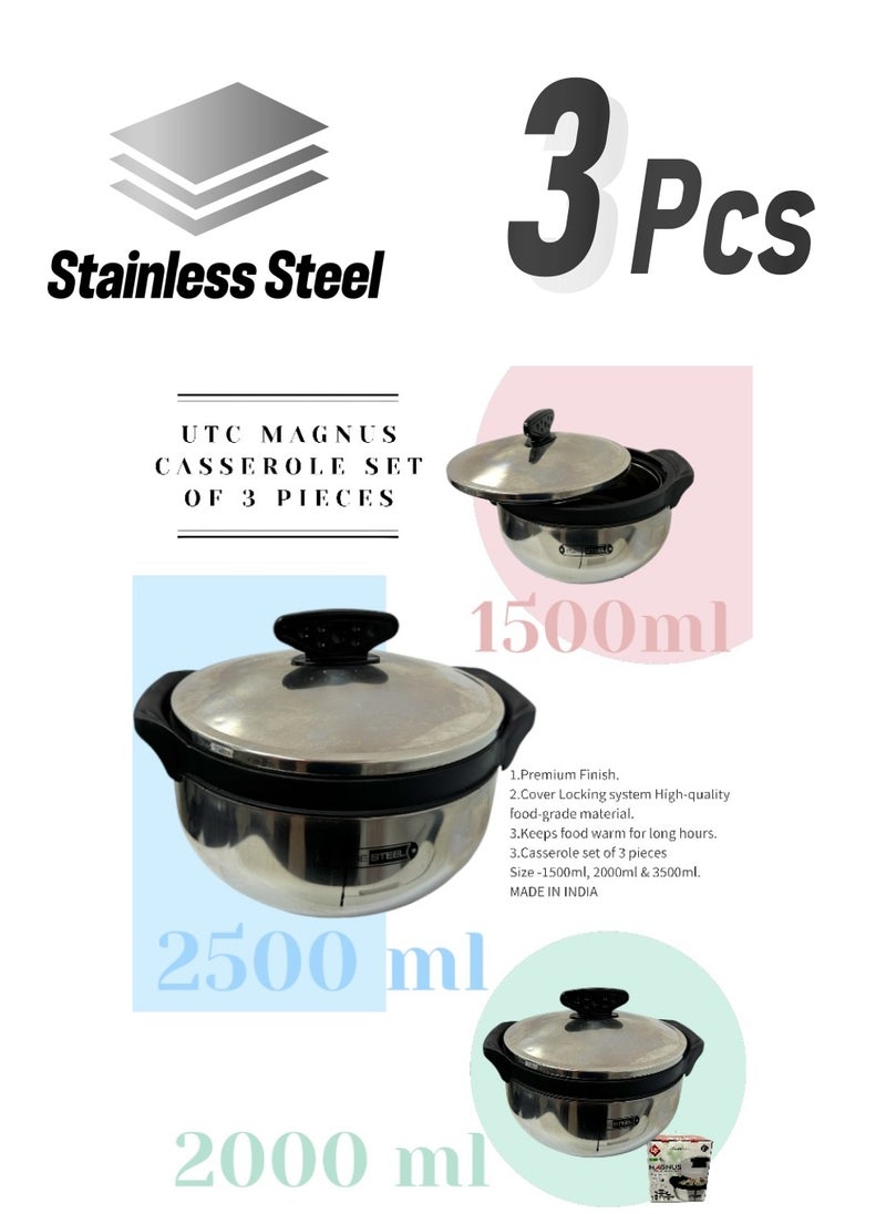 UTC UTC Magnus insulated stainless steel casserole Set of 3 pieces -1500ml, 2000ml and 2500ml  - Image 1
