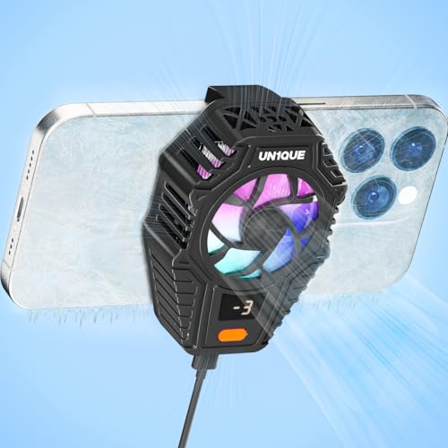 UN1QUE CellPhone Cooler, RGB Phone Cooling Fan, Gaming Cooler 3 Speed Adjustable with Semi-Conductor Cooling Chip, Phone Radiator with Temperature Display for Mobile Gaming - Image 1
