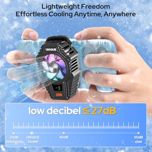 UN1QUE CellPhone Cooler, RGB Phone Cooling Fan, Gaming Cooler 3 Speed Adjustable with Semi-Conductor Cooling Chip, Phone Radiator with Temperature Display for Mobile Gaming - Image 5